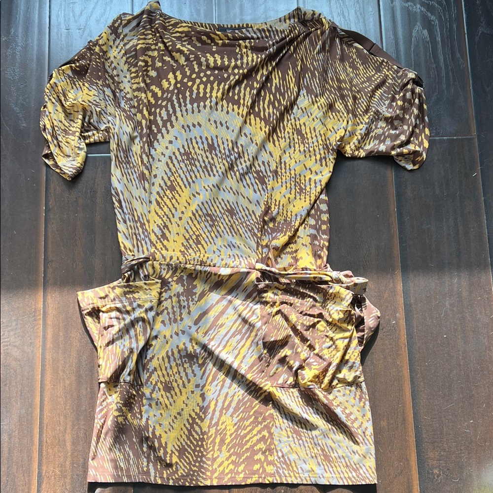 BCBG Brown and Yellow Dress, size L